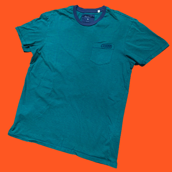 Guess Los Angeles Striped Base Layer Green Blue Pocket Tee Men's Size XL